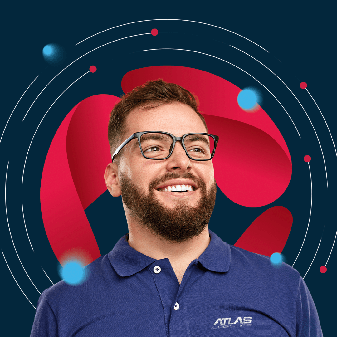 Man wearing Atlas Logistics shirt smiling
